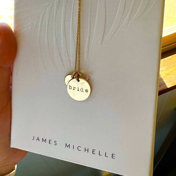 james michelle Jewelry - James Michelle two disc ‘Bride’ gold necklace with pink opal stone custom NEW